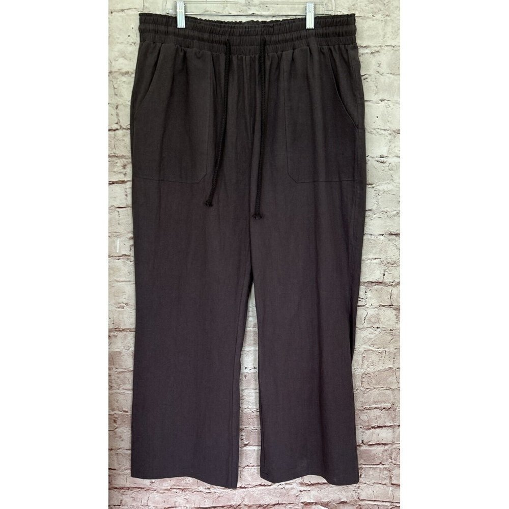 GRACE KARIN Womens XXL Gray Elastic Waist Pull On Wide Leg Pant Drawstring NEW